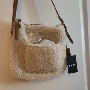 DKNY Tan Shearling Shoulder Bag